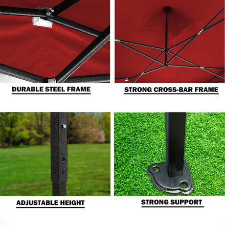 Close up of the adjustable gazebo leg with four height settings
