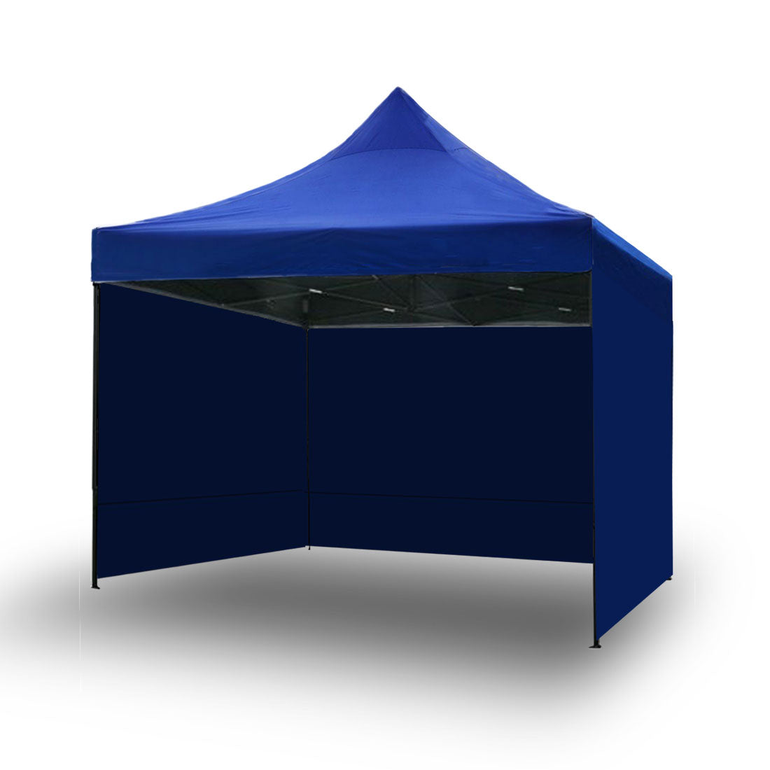 Blue 3 x 3 m pop up gazebo with three side walls fitted