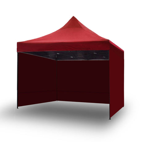 Red 3 x 3 m pop up gazebo with three side walls fitted