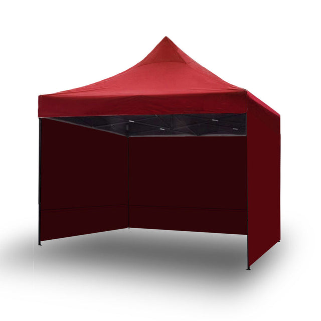 Red 3 x 3 m pop up gazebo with three side walls fitted