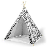 Clearwater black cotton canvas kids teepee tent on timber poles with floor mat