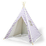 Clearwater purple cotton canvas kids teepee tent on timber poles with floor mat