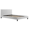Five Dock queen bed in crisp white PU leather with a stitched headboard in a serene bedroom