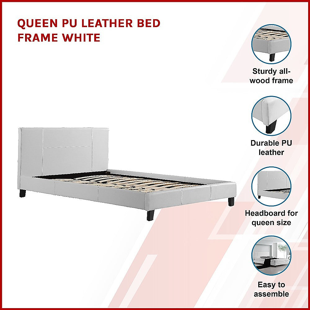 Palermo Queen PU Leather Bed Frame - White