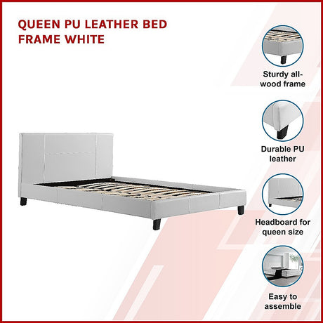 Palermo Queen PU Leather Bed Frame - White