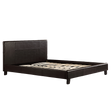 Five Dock queen bed in warm brown PU leather with a stitched headboard in a cosy bedroom