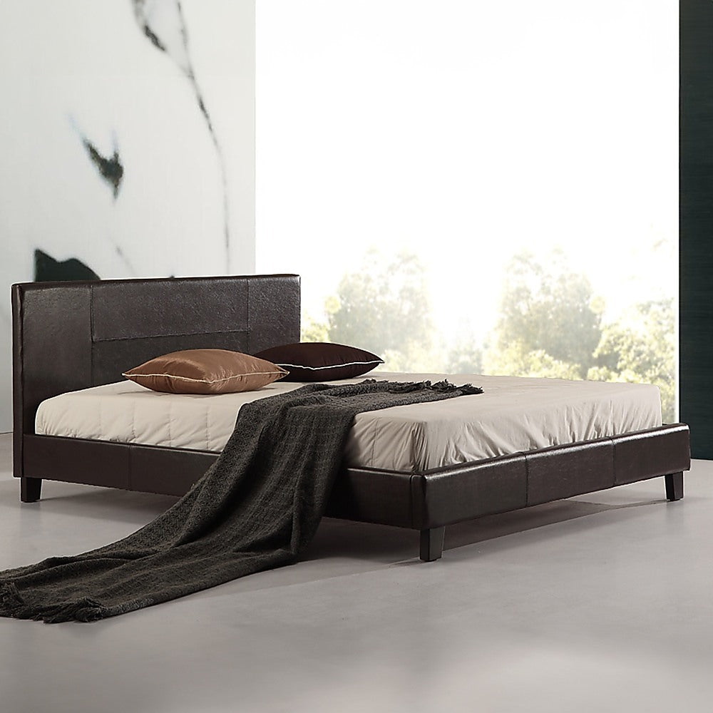 Palermo Brown PU Leather Queen Bed Frame