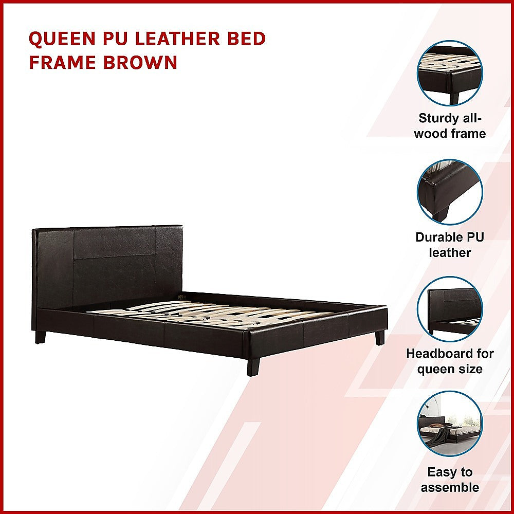 Palermo Brown PU Leather Queen Bed Frame