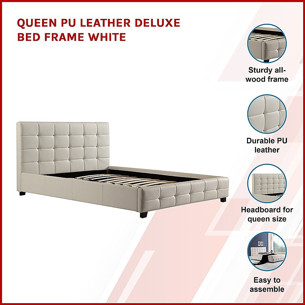 Palermo White PU Leather Queen Bed Frame