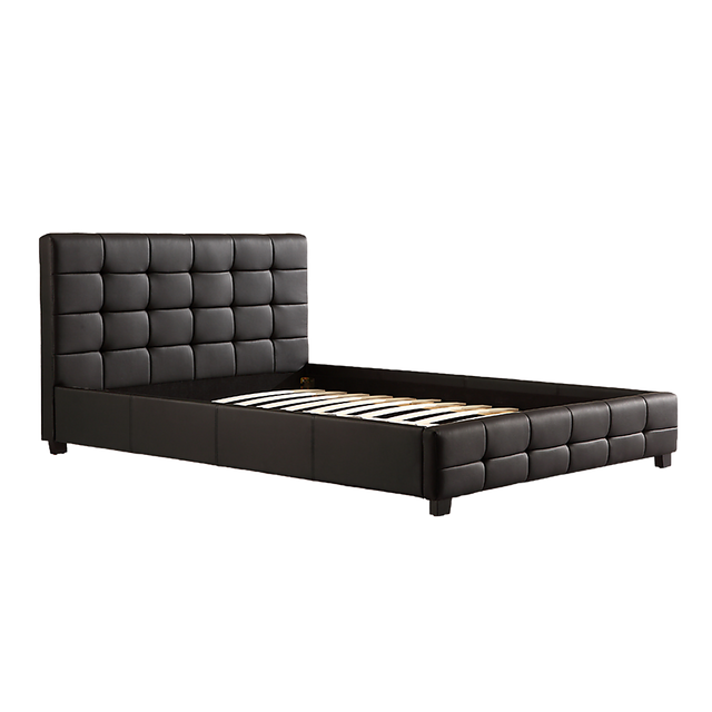 Positano Black Queen bed frame in a modern bedroom