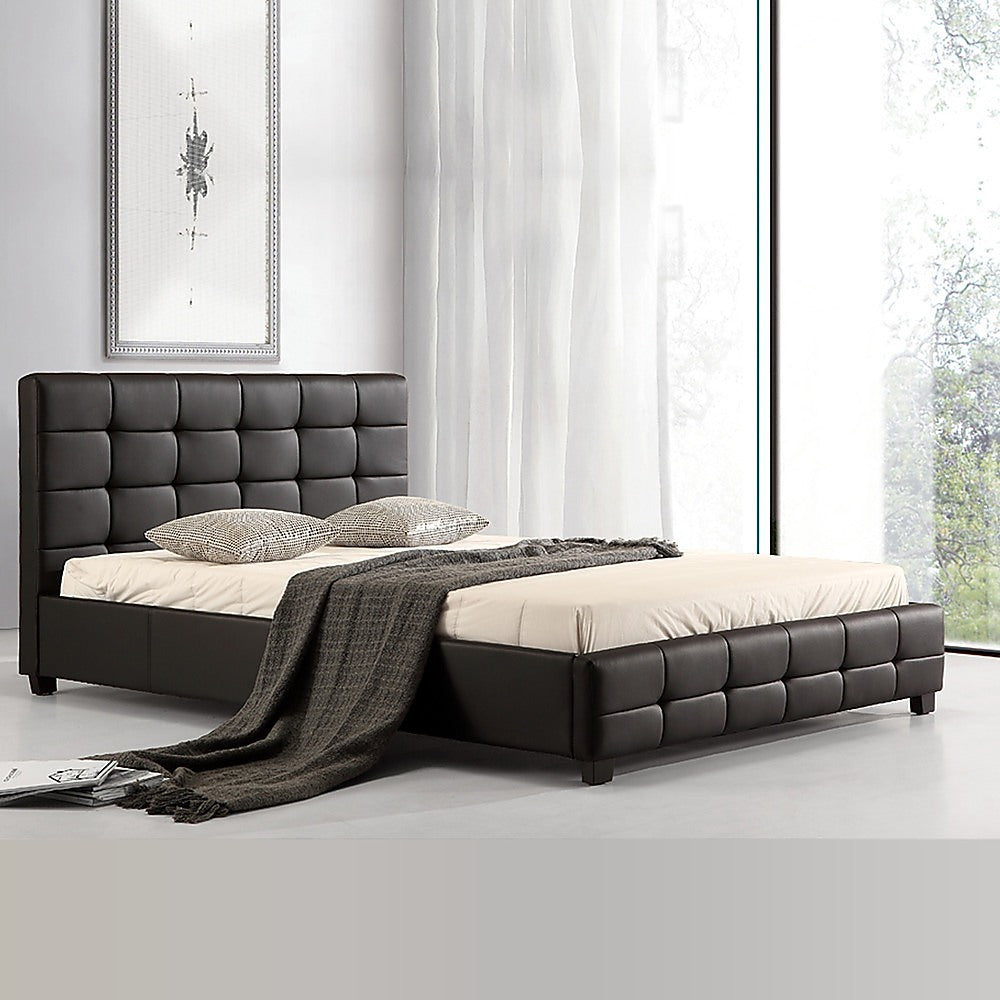 Palermo Black PU Leather Queen Bed Frame