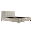 Hurstville king bed in white PU leather with a button tufted headboard in a bright elegant bedroom