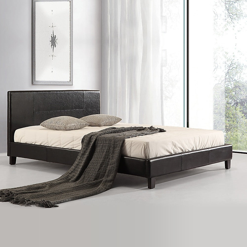 Palermo Black PU Leather Queen Bed Frame