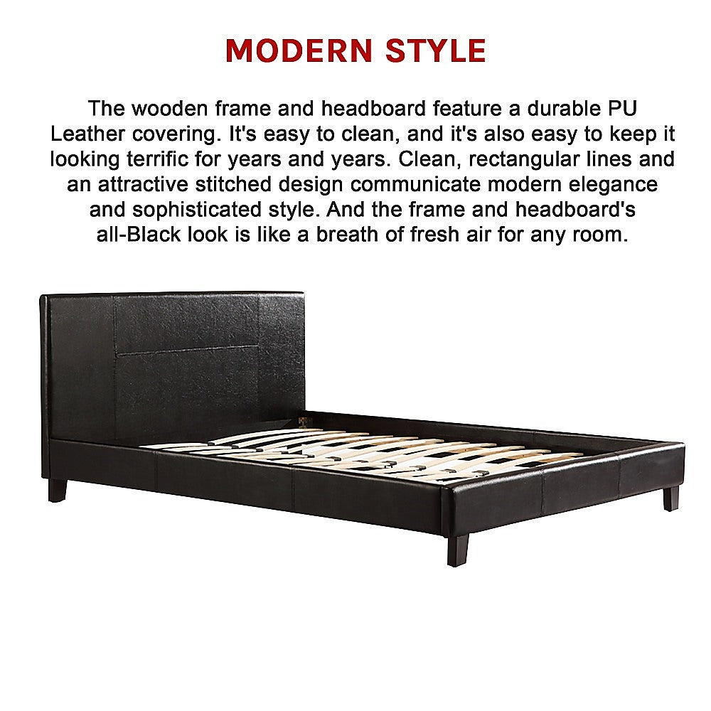 Palermo Black PU Leather Queen Bed Frame
