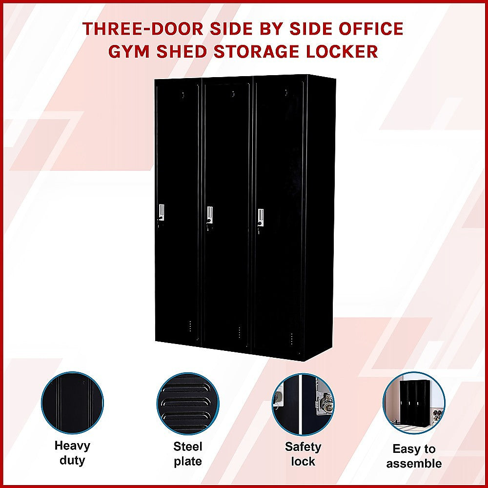 3-Door Side-by-Side Steel Storage Locker in Black - image 3
