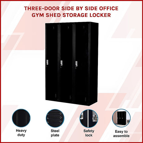 3-Door Side-by-Side Steel Storage Locker in Black - image 3