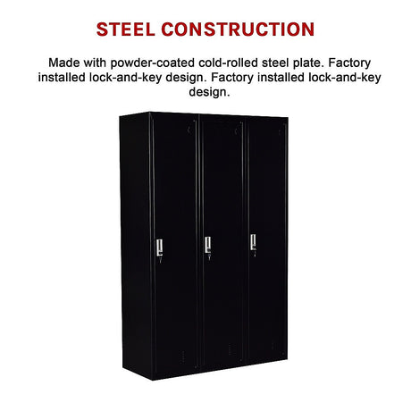 3-Door Side-by-Side Steel Storage Locker in Black - image 8