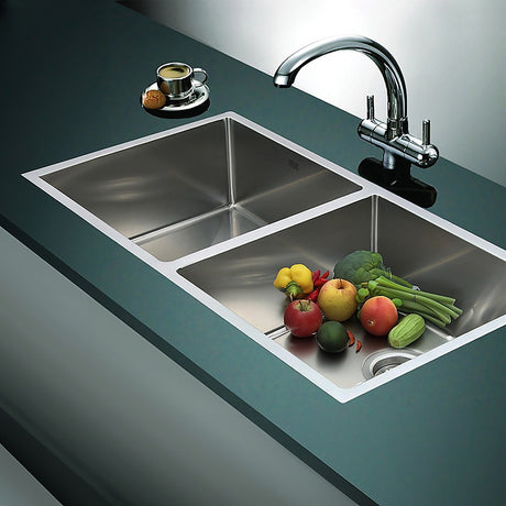 Handmade stainless steel double bowl kitchen sink 865x440mm