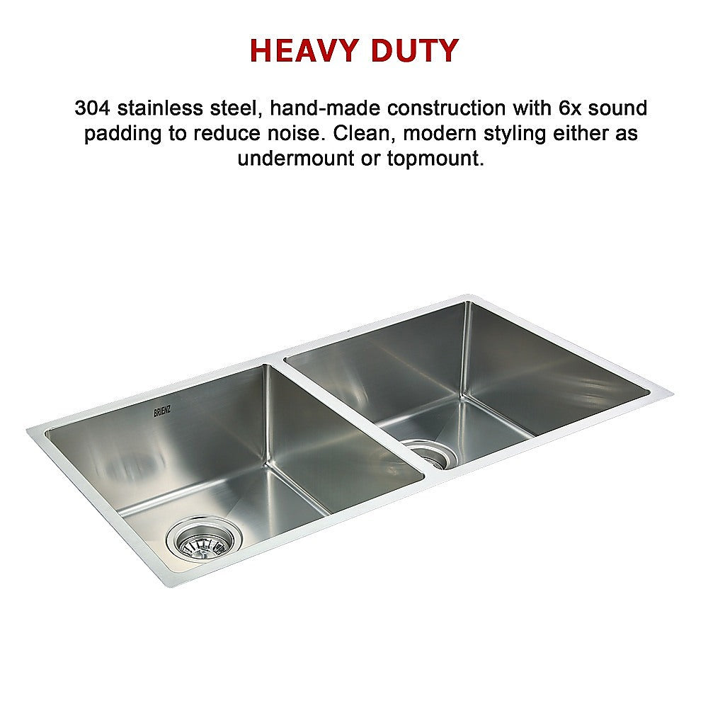 Handmade stainless steel double bowl kitchen sink 865x440mm