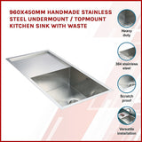 Handmade stainless steel kitchen sink 960x450mm