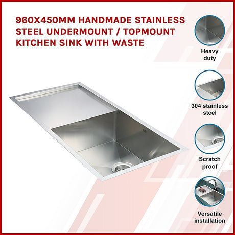Handmade stainless steel kitchen sink 960x450mm