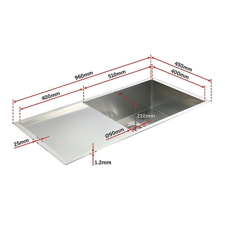 Handmade stainless steel kitchen sink 960x450mm