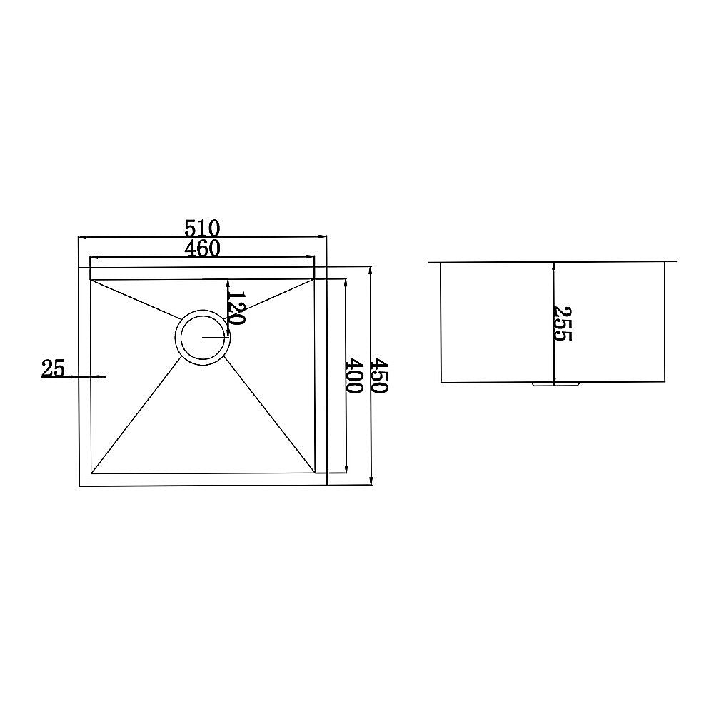 Handmade stainless steel kitchen and laundry sink 510x450mm