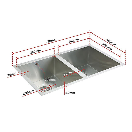 Handmade stainless steel kitchen sink 770x450mm