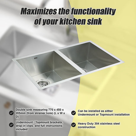 Handmade stainless steel kitchen sink 770x450mm