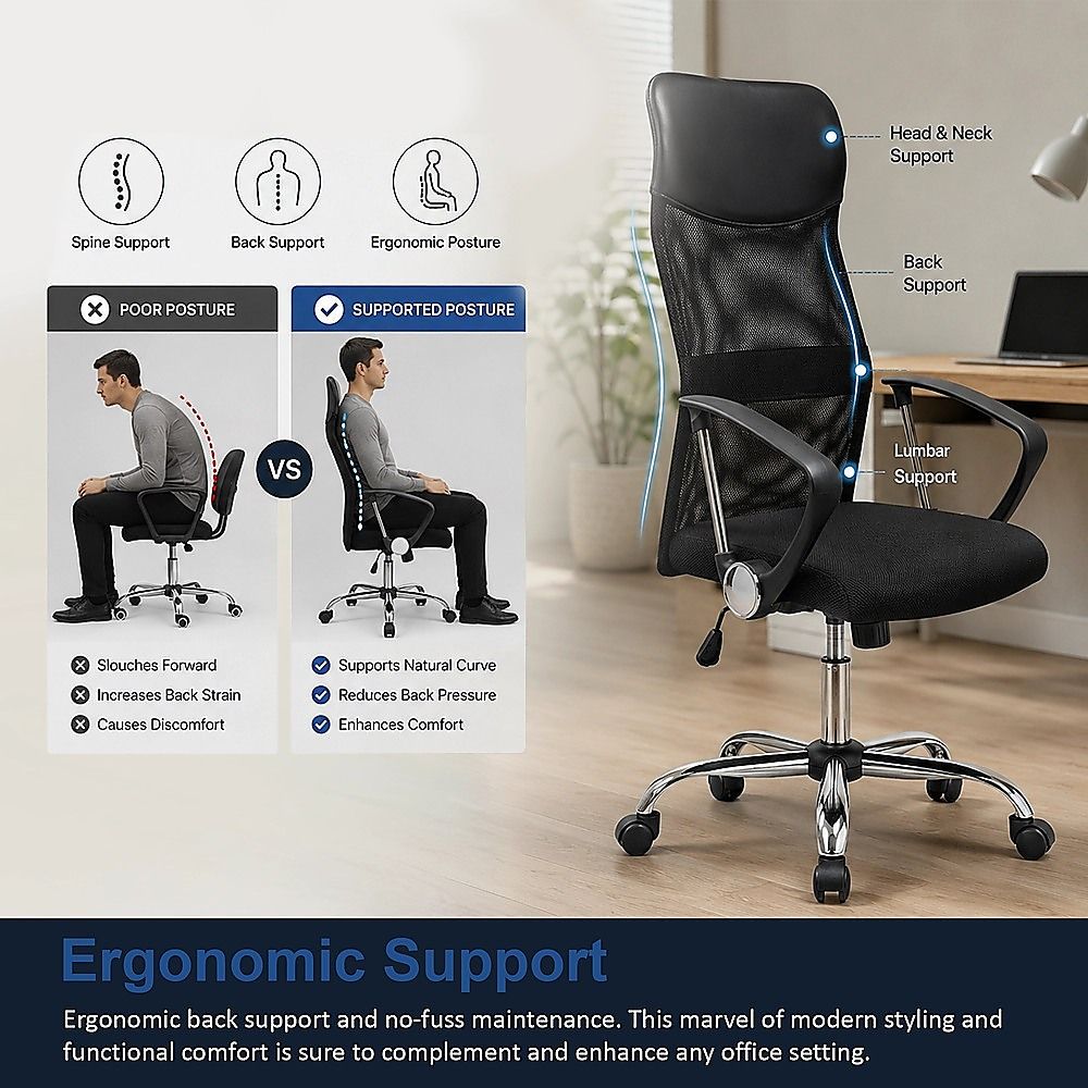 Lancelin black faux leather and mesh executive office chair, view 3