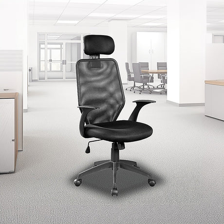 Ergonomic Black Mesh Office Chair with Integrated Headrest — Allure Home Collections