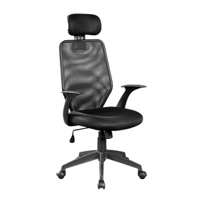 Walpole black mesh ergonomic office chair with integrated headrest in a home office