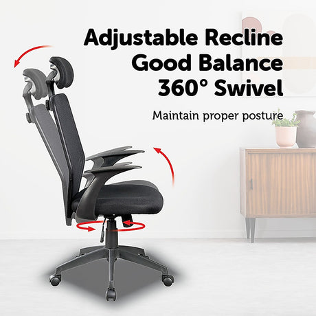 Ergonomic Black Mesh Office Chair with Integrated Headrest — Allure Home Collections