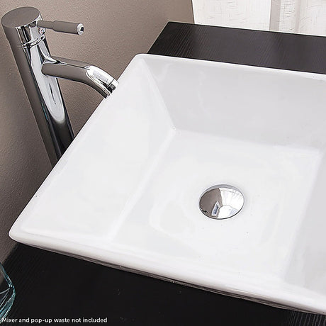 White square ceramic above counter basin, front view, 41.5cm