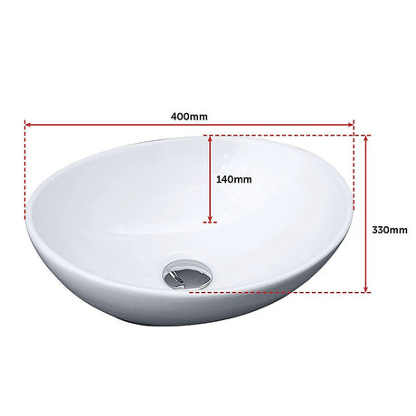 White oval ceramic bench top basin in a modern bathroom setting