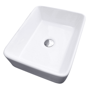 White square ceramic above counter basin, 480mm top view