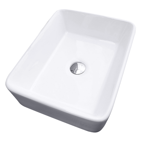 White square ceramic above counter basin, 480mm top view