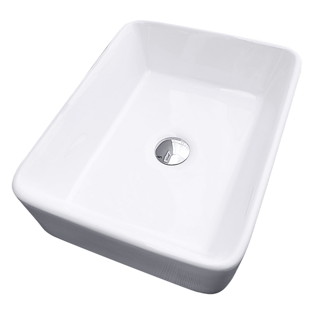 White square ceramic above counter basin, 480mm top view
