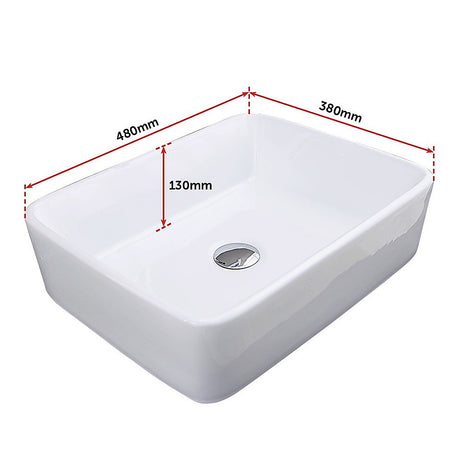 White square ceramic above counter basin styled on vanity