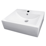 White rectangular ceramic above counter basin, side profile