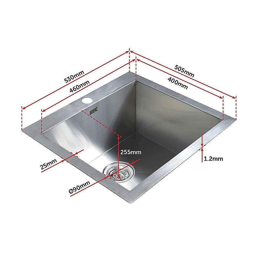 Handmade stainless steel kitchen and laundry sink 530x505mm