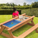 Kids picnic table with lift up sand and water panel