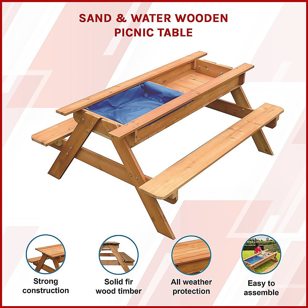 Kids picnic table sandpit area