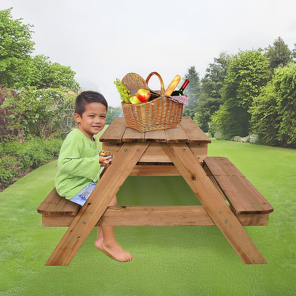 Kids picnic table closed as a bench
