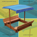 Wooden sandpit seats folded as cover
