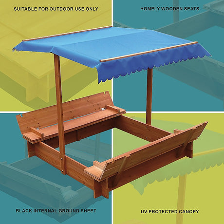 Wooden sandpit seats folded as cover