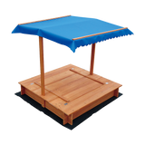 Wooden sandpit interior with ground sheet