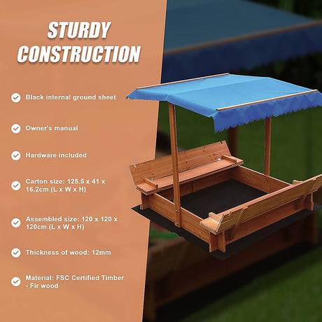 Wooden sandpit side view