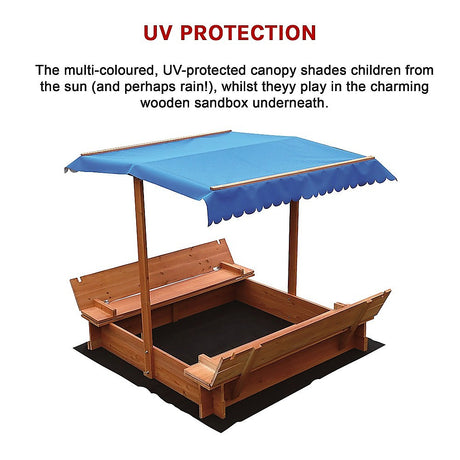 Wooden sandpit with canopy assembled