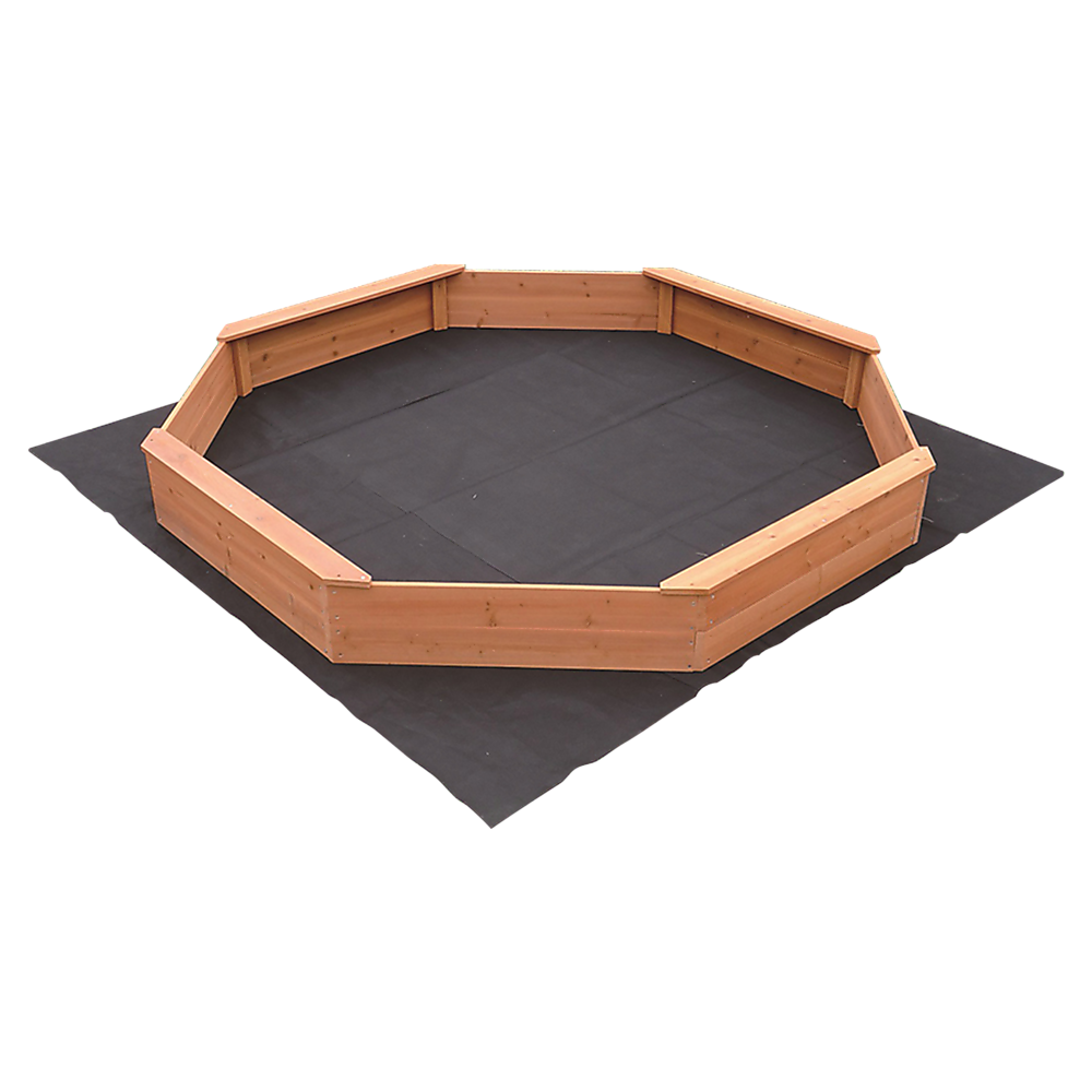 Large octagonal wooden sandpit with bench seats